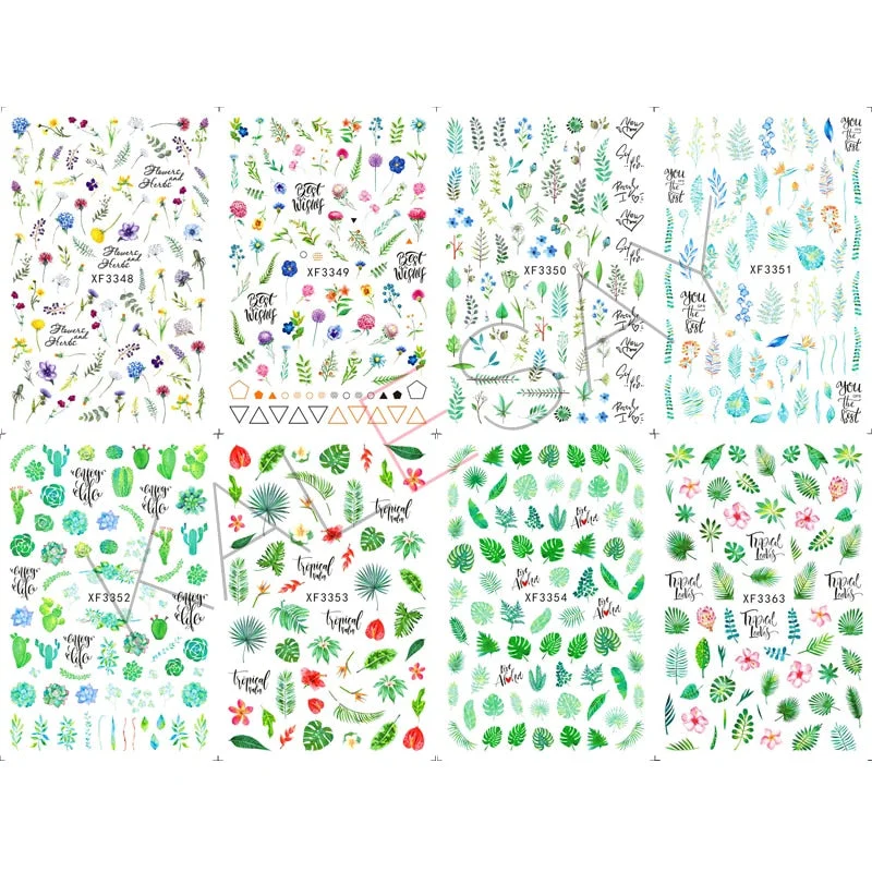 Nail Art Stickers Green Nature Manicure Nails Design Decal Back Glue Decoration Plant Leaf Nail Art Decals Sticker Decor