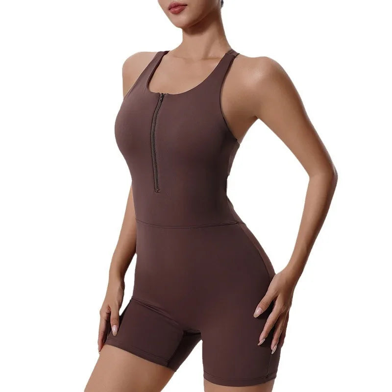 Llyge Zipper Sporty Jumpsuit Woman Short Lycra Fitness Overalls With Workout Clothes For Women Gym Sets Womens Outfits Sportswear llyge