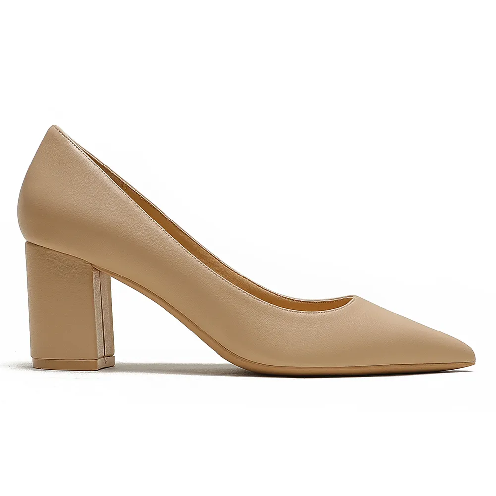65mm Women Chunky Heels Comfortable Middle Block Heel Pumps-vocosishoes