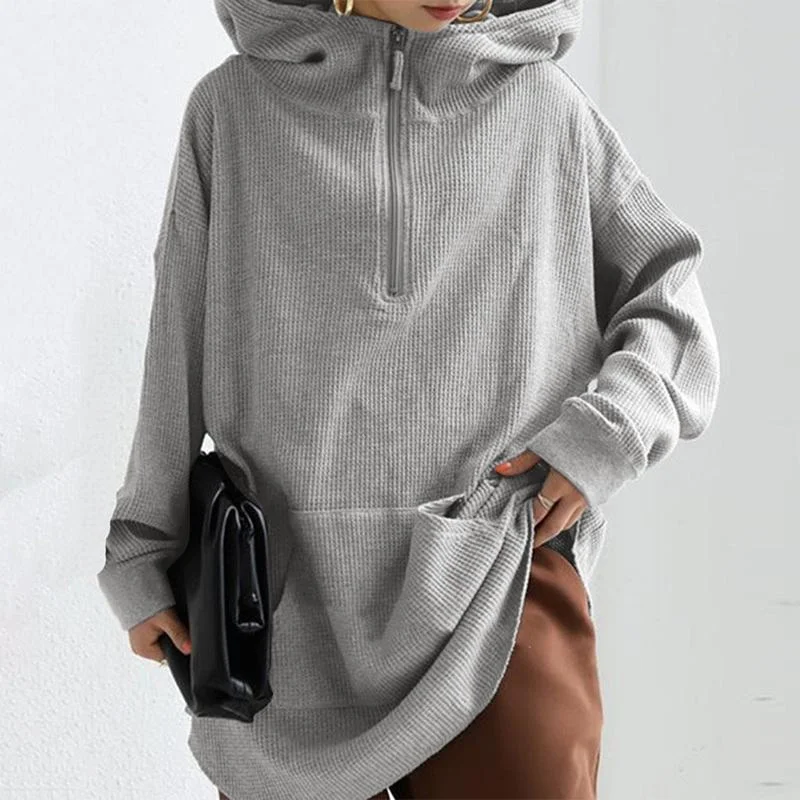 Fashion Women Autumn Long Sleeve Hoodies Sweatshirt ZANZEA Stylish Hooded Loose Pullover Fleece Sweatshirts Zipper Streetwear 7