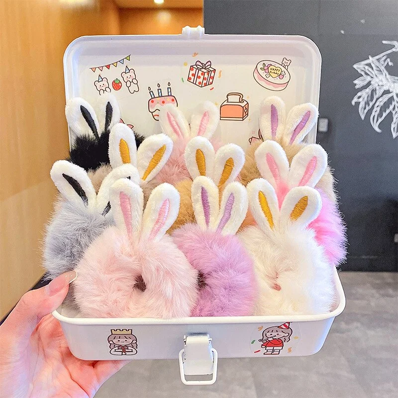 Korean Kawaii Candy Color Plush Rabbit Ear Hair Rope SP17418