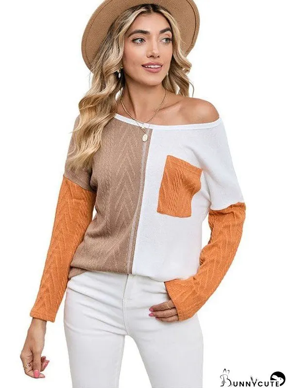 Fashion Round Neck Pullover With Contrasting Colors - Women'S Long Sleeve Loose Slimming Top
