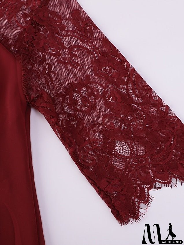 Women's Plus Size Party Dress Solid Color Crew Neck Lace 3/4 Length Sleeve Spring Summer Casual Prom Dress Midi Dress Party Work Dress / Lace Dress / Homecoming Dress