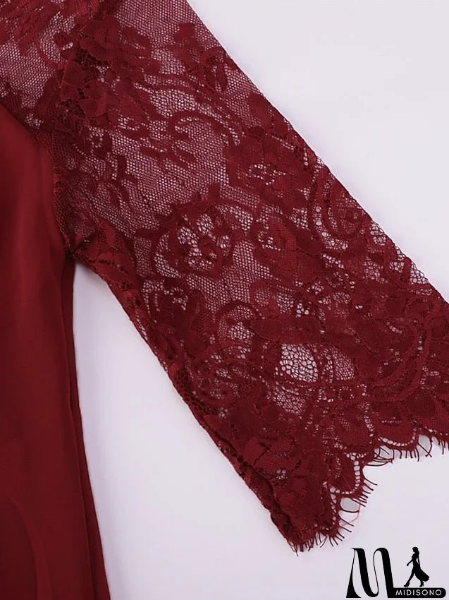 Women's Plus Size Party Dress Solid Color Crew Neck Lace 3/4 Length Sleeve Spring Summer Casual Prom Dress Midi Dress Party Work Dress / Lace Dress / Homecoming Dress