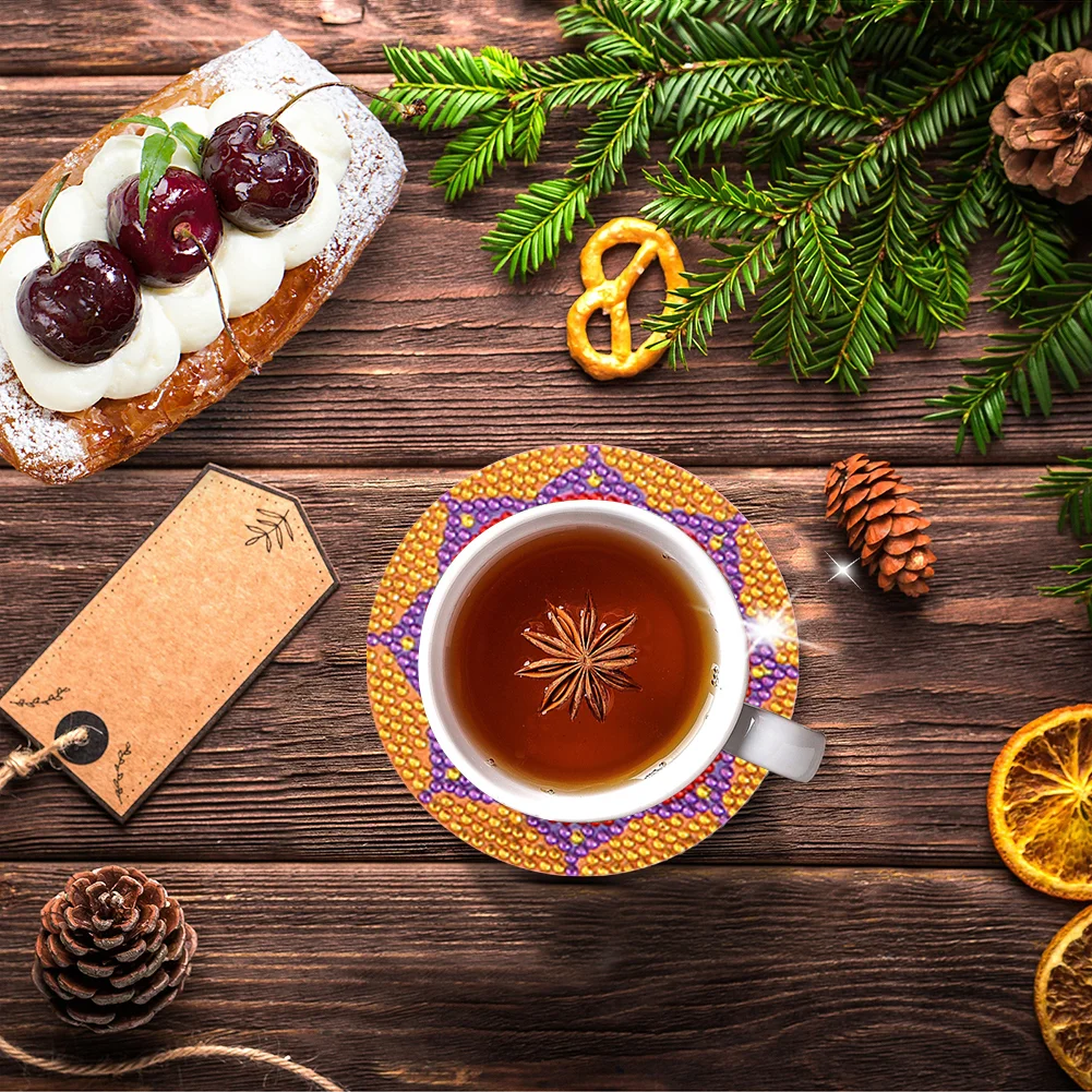 8pcs DIY Diamonds Painting Coaster Datura Wooden Crafts for Kids Gifts