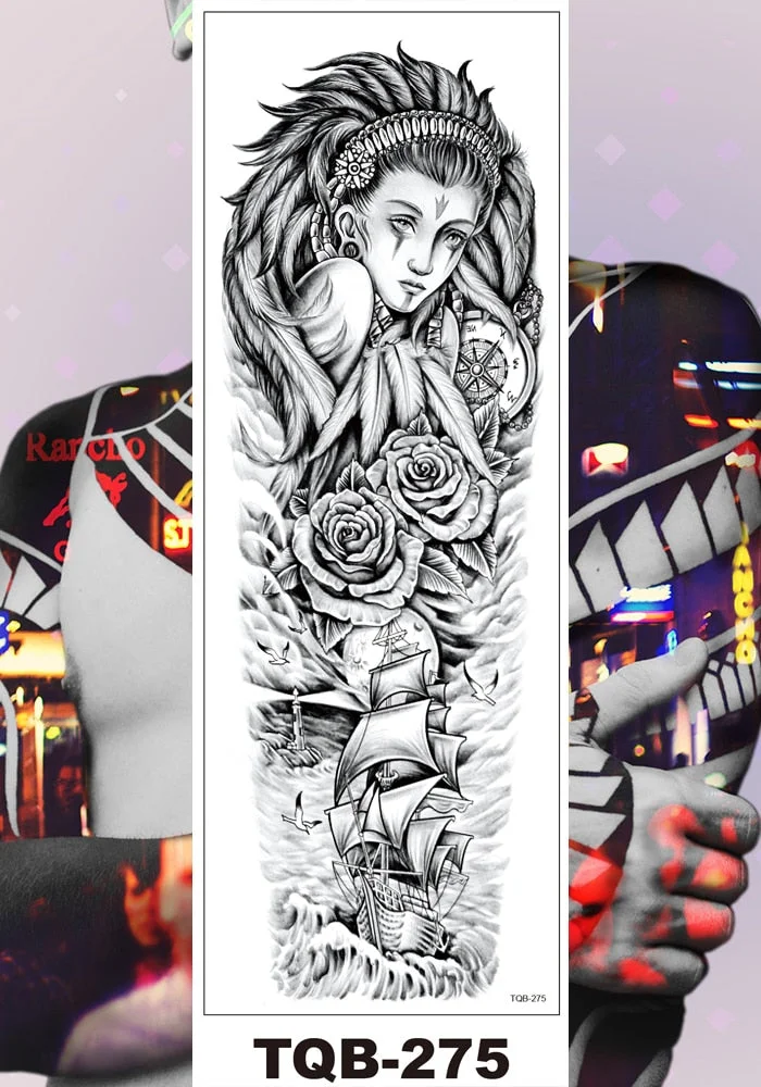 Full Flower Arm Temporary Tattoo Stickers Man Woman Girls Body Leg Fake Tatoo Sexy Beauty Snake Bear Owl Fox Mermaid Egypt Queen