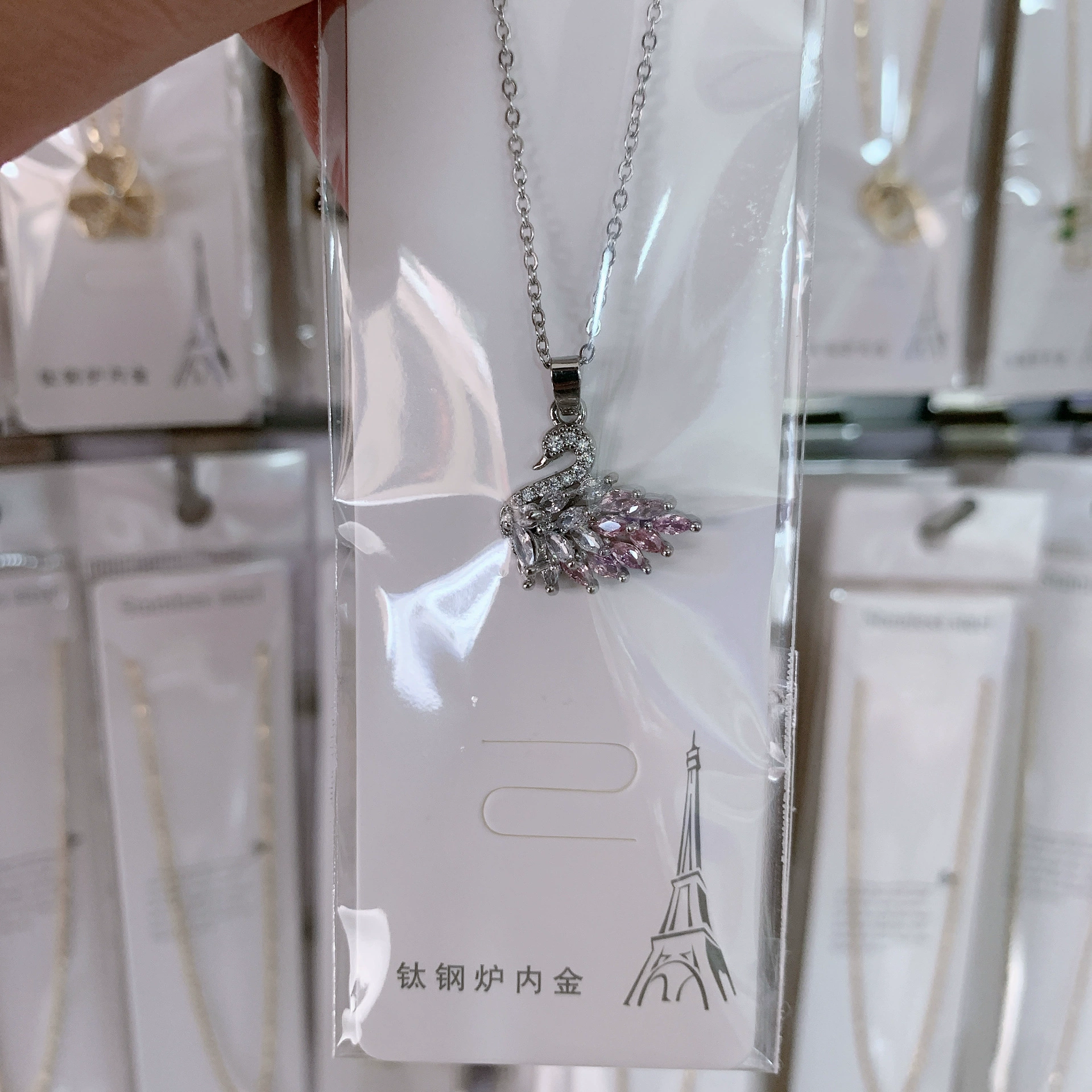 Cubic zircon, gold-plated necklace