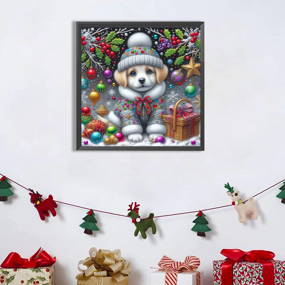 Diamond Painting - Full Round Drill - Christmas Dog(Canvas|40*40cm)