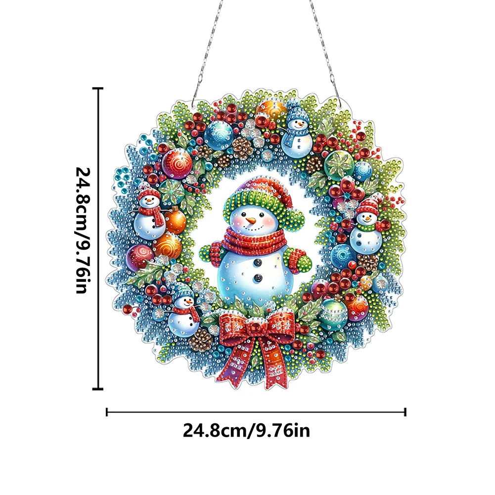 5D DIY Acrylic Special Shape Christmas Snowman Wreath Diamond Painting Ornaments