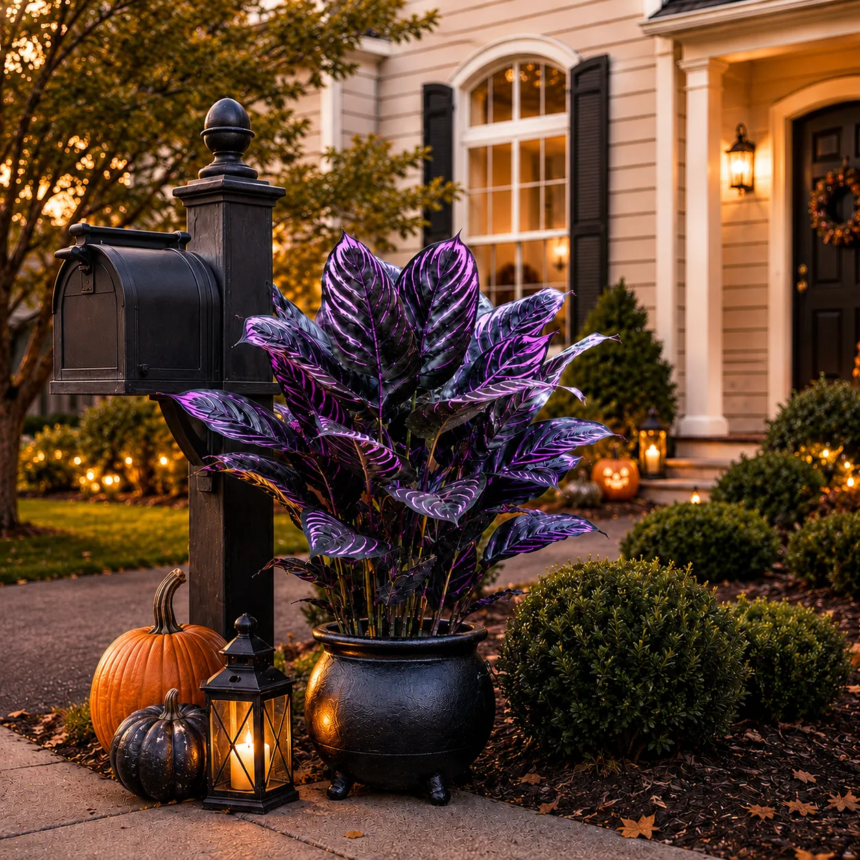 Midnight Violet Artificial Foliage – Halloween Porch & Gothic Decor
