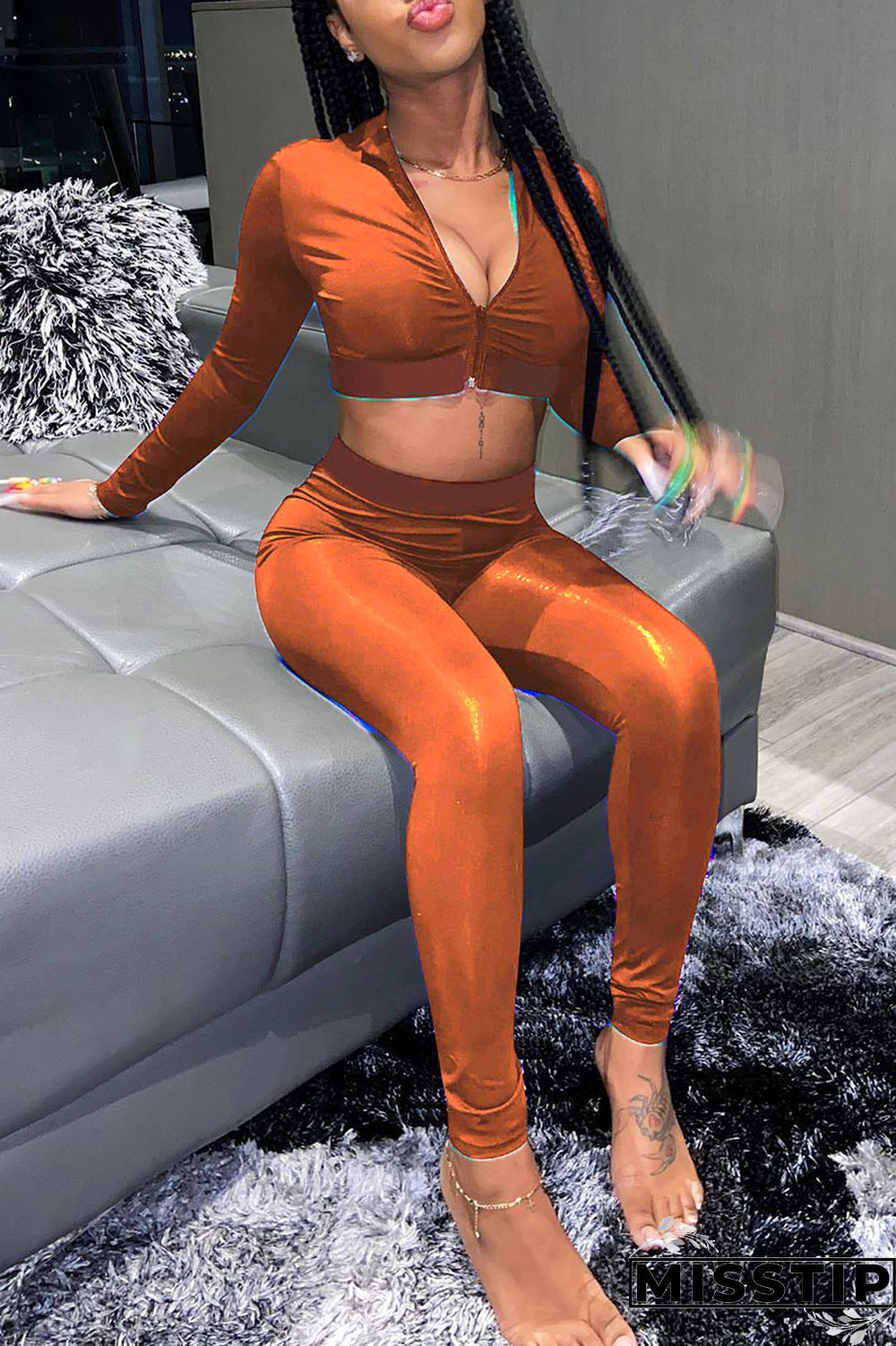 Deep Red Casual Sportswear Solid Patchwork Zipper Long Sleeve Two Pieces