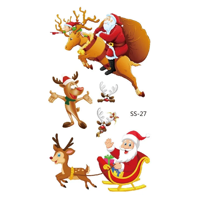 Christmas Tattoo Stickers Santa Claus Temporary Fake Tattoos Paste on Face Arm Leg for Children Body Art Sticker