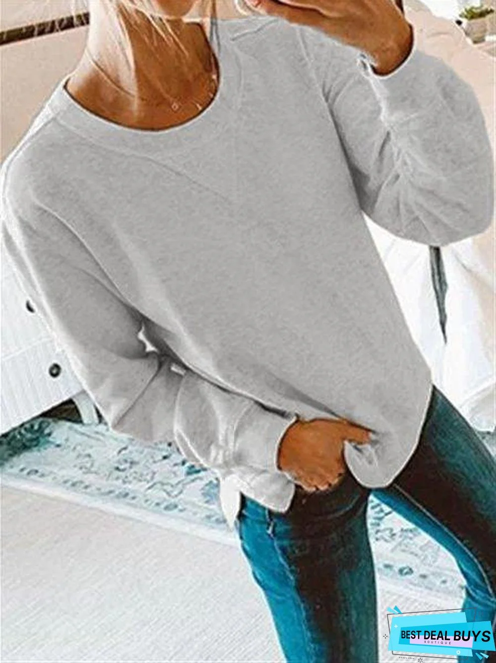 Fashion Autumn Casual Cotton Long Sleeve Crew Neck Sweaters