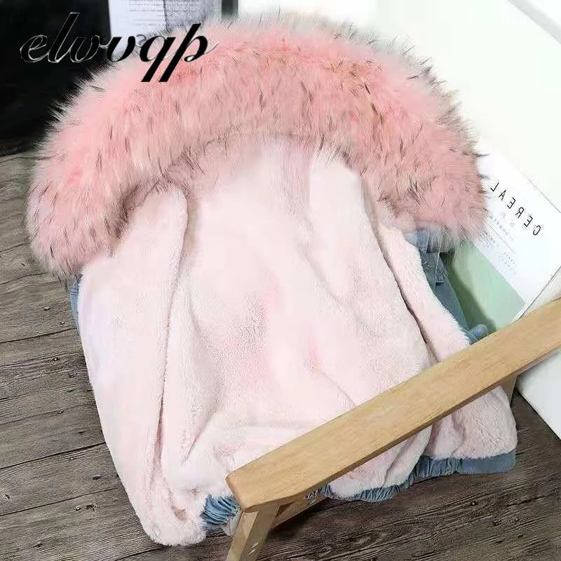 Fashion Women Short Denim Jacket Autumn Winter Plush Warm Fluffy Fur Collar Hooded Bomber Jeans Jackets Women Coat High Quality