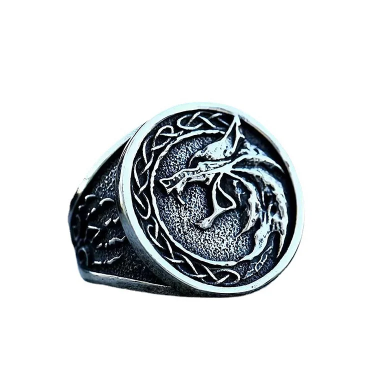 Vintage Viking Celtic Knot Wolf Head Thai Silver Open Ring