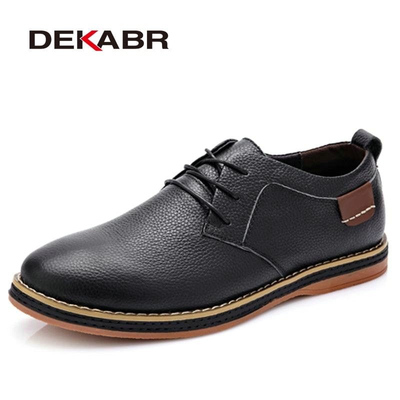 DEKABR High Quality Men Flats Casual New Genuine Leather Flat Shoes Men Oxford Fashion Lace Up Dress Shoes Work Shoe Sapatos