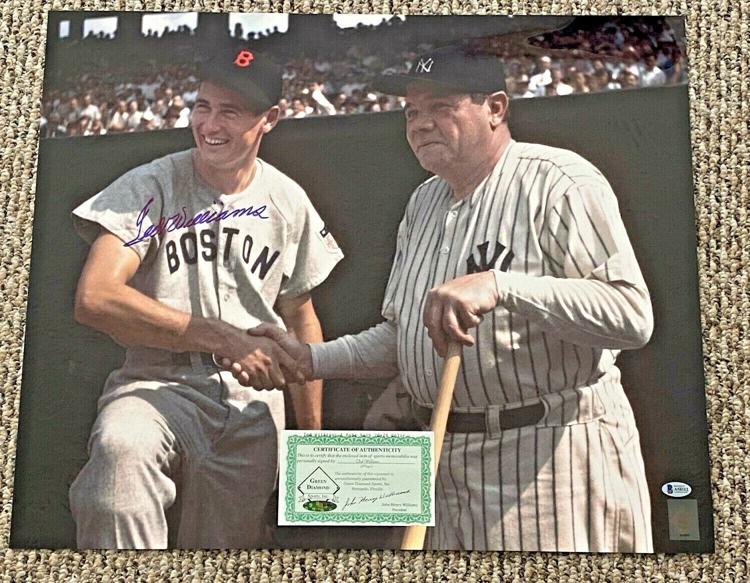 TED WILLIAMS SIGNED 20X24 Photo Poster painting W/BABE RUTH BECKETT CERTIFIED BOSTON RED SOXS