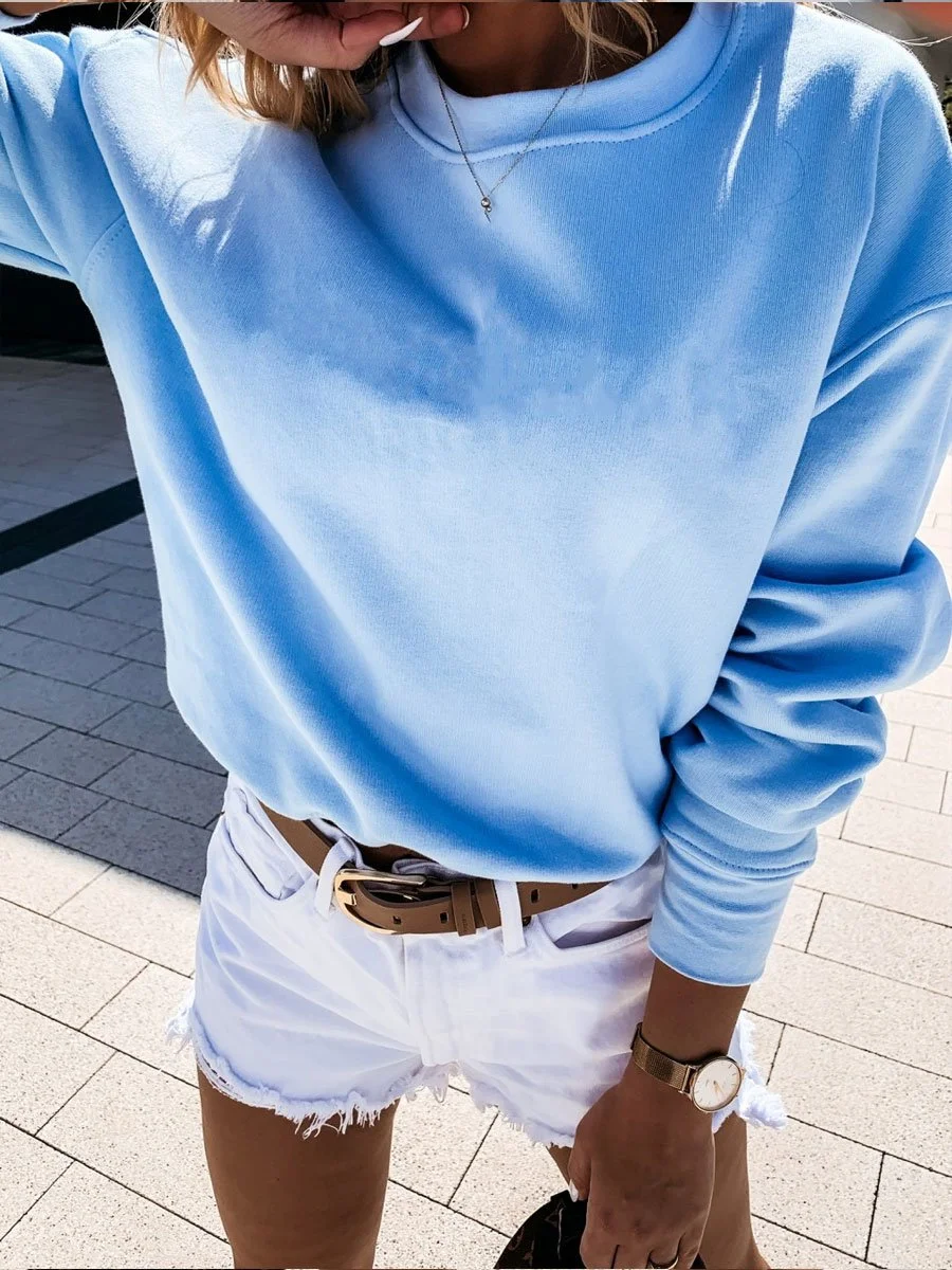 Solid Color Round Neck Long Sleeve Sweatshirt