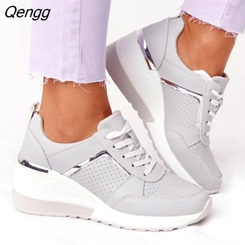 Qengg Casual Shoes 2023 New Fashion Wedge Flat Shoes Zipper Lace Up Comfortable Ladies Sneakers Female Vulcanized Shoes 304-1