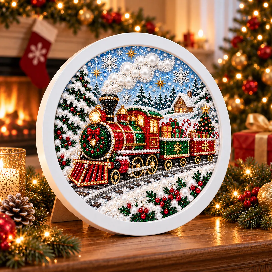 Framed Diamond Painting Christmas Train Kit Round 7.87x7.87in