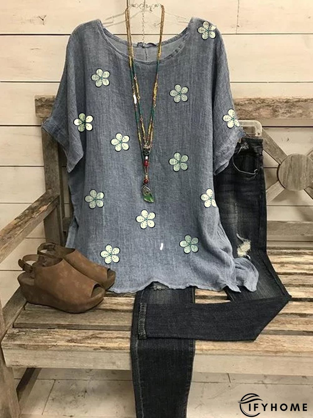 Gray Casual Patchwork Round Neck T-shirt | IFYHOME