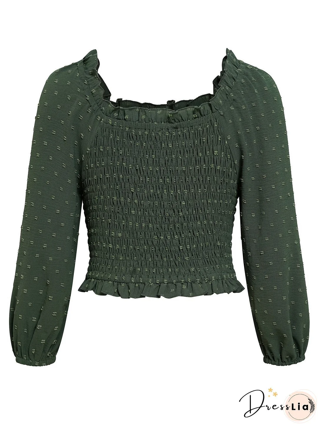 Swiss Dot Smocked Frill Trim Blouse