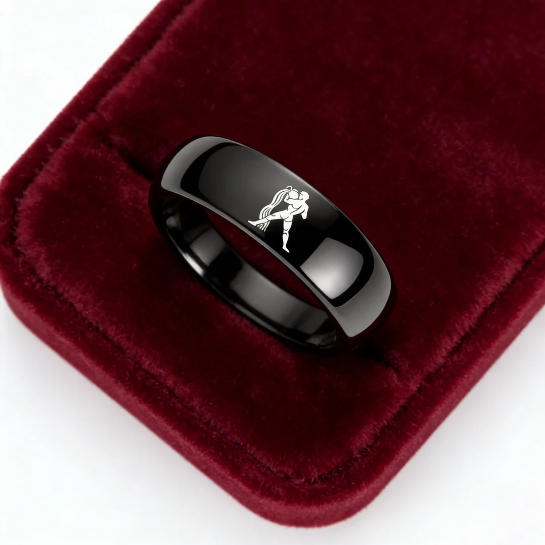 Dome Black Tungsten Carbide Rings Aquarius Couples Tungsten Wedding Bands for Men or Women 4MM 6MM 8MM