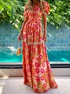 Floral-Print Short Sleeves Maxi Dresses 