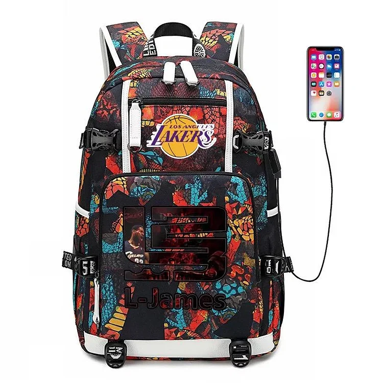Mayoulove Los Angeles Basketball James USB charging Backpack School NoteBook Laptop Travel Bags-Mayoulove