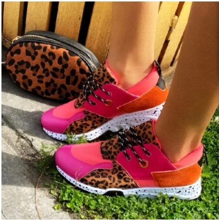 New Fashion Women's Sneakers Leopard Print Leather Thick Bottom Increased Sneakers Casual Comfortable Sports Shoes For Ladies