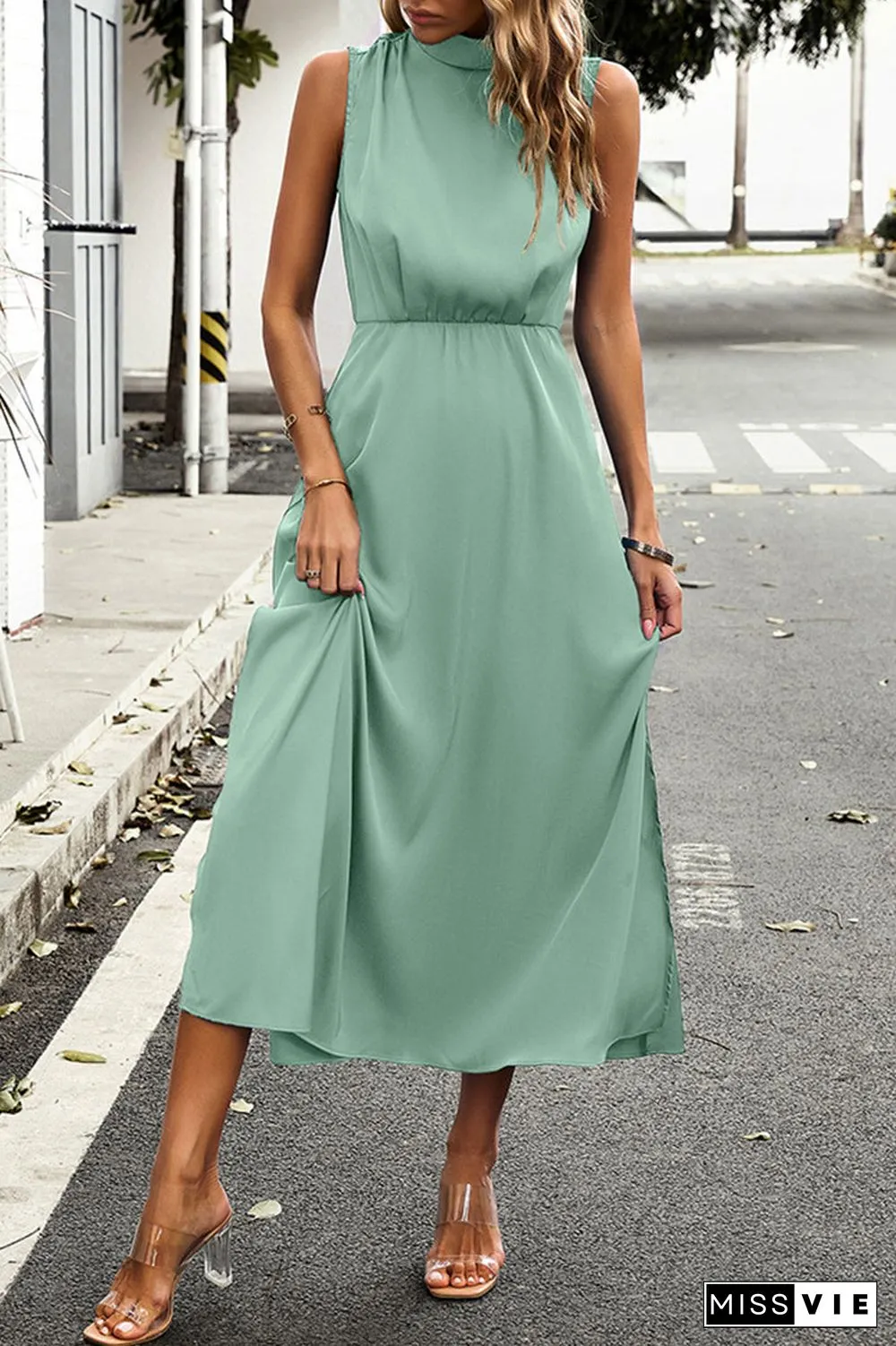 Elegant Solid Half A Turtleneck A Line Dresses