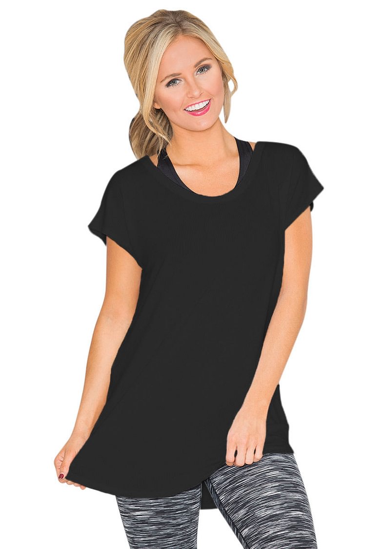 Black Round Neck Cutout Back T-shirt - Shop Trendy Women's Clothing | LoverChic
