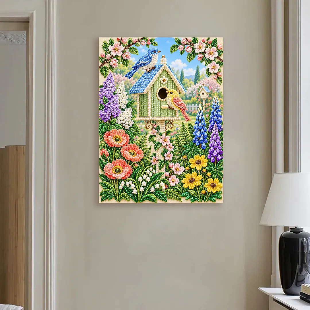 Pearl Painting Kit for Adults Floral Bird Framed Wall Art 11.81x15.75in