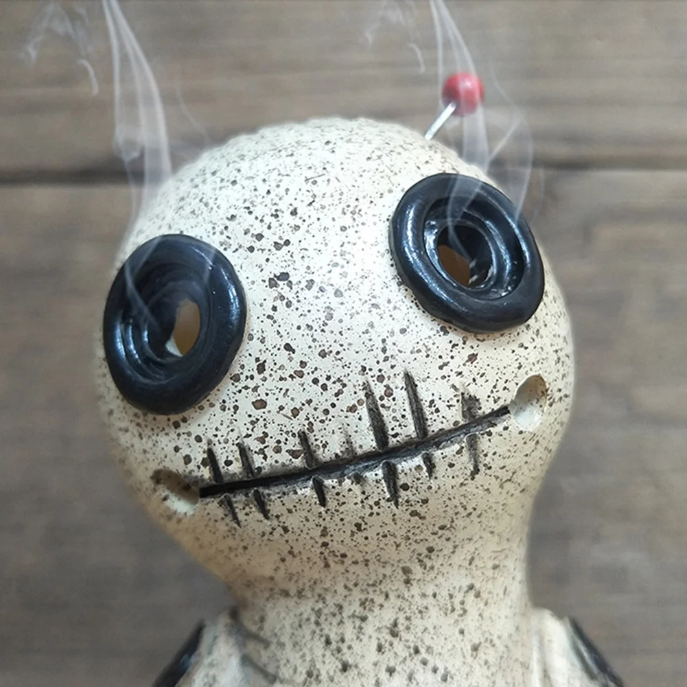 Cartoon Sprayable Voodoo Doll Incense Burner Resin Cursed Dolls Prop (A)