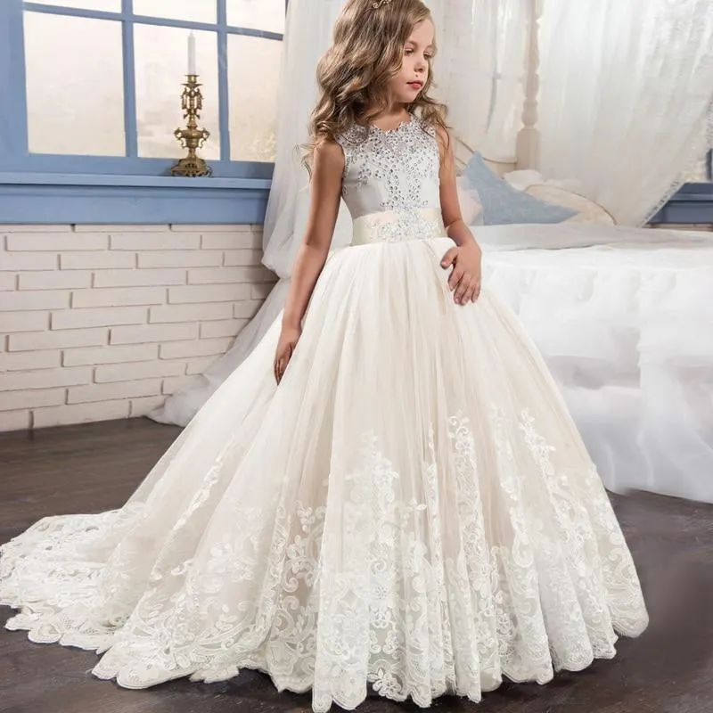 2021 Summer Girls Dress  White Bridesmaid Kids Dresses For Girls Children Long Princess Dress Party Wedding Dress 14 10 12 Years