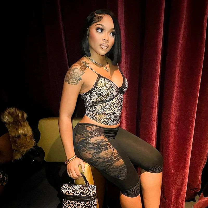 Uveng Uveng Women's Spring And Summer Low-Waist Net Yarn Lace Perspective Kit Hips Solid Seven-Point Casual Pants