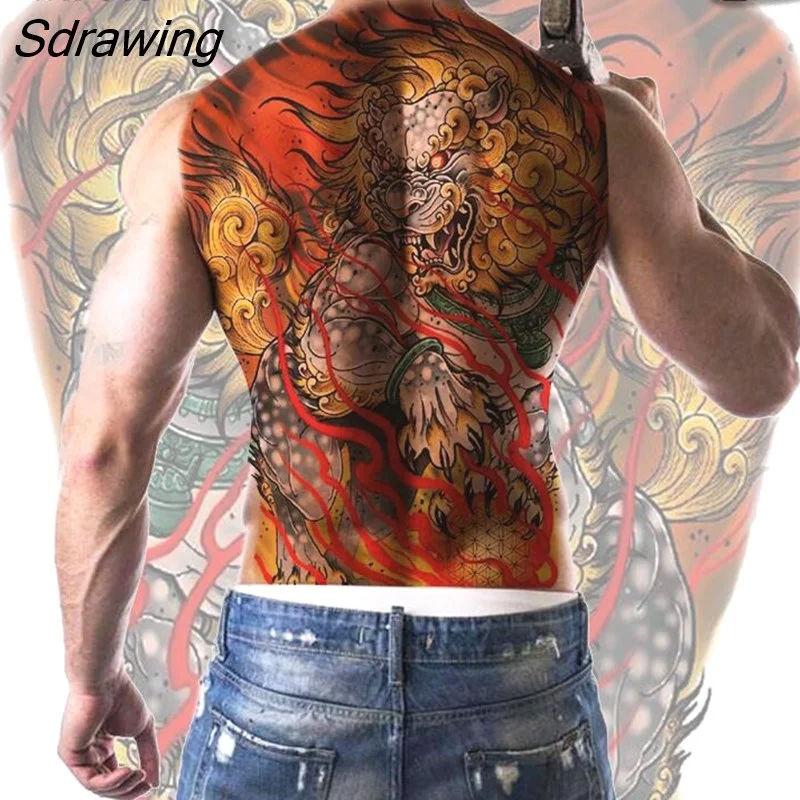 Sdrawing temporary tatoo for men tattoo body art full back sexy tattoo sticker lion king tiger dragon tattoo designs waterproof new