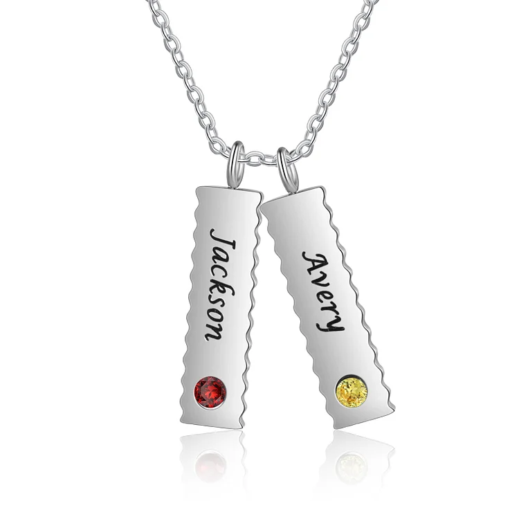 Personalized Bar Necklace with Birthstones Customized 2 Names Simple Necklace