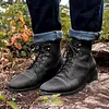 Men's Vintage Western Style Lace-up Leather Boots by Inlyline