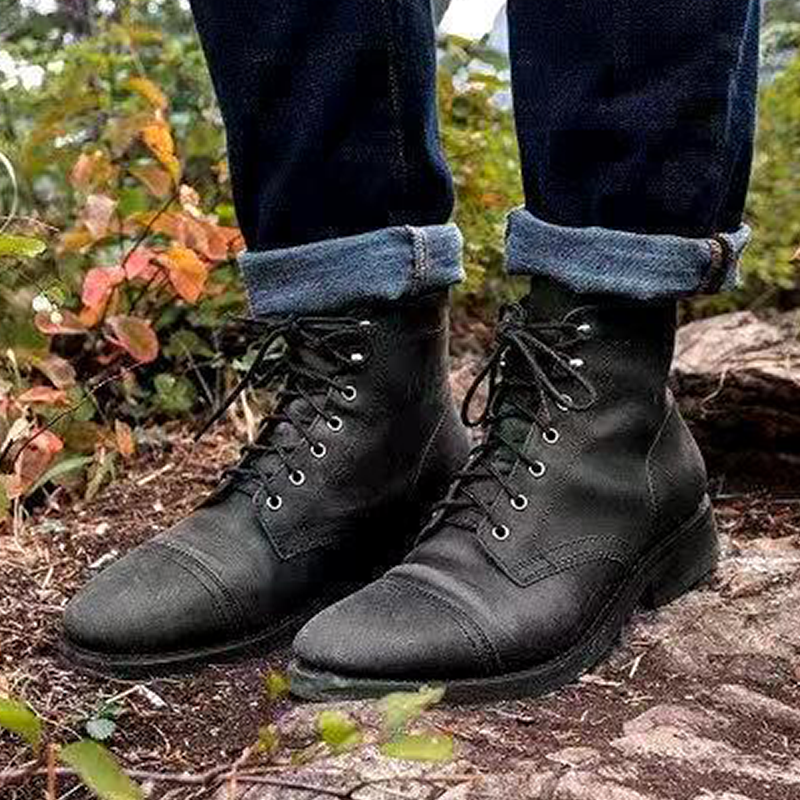 Men's Vintage Western Style Lace-up Leather Boots