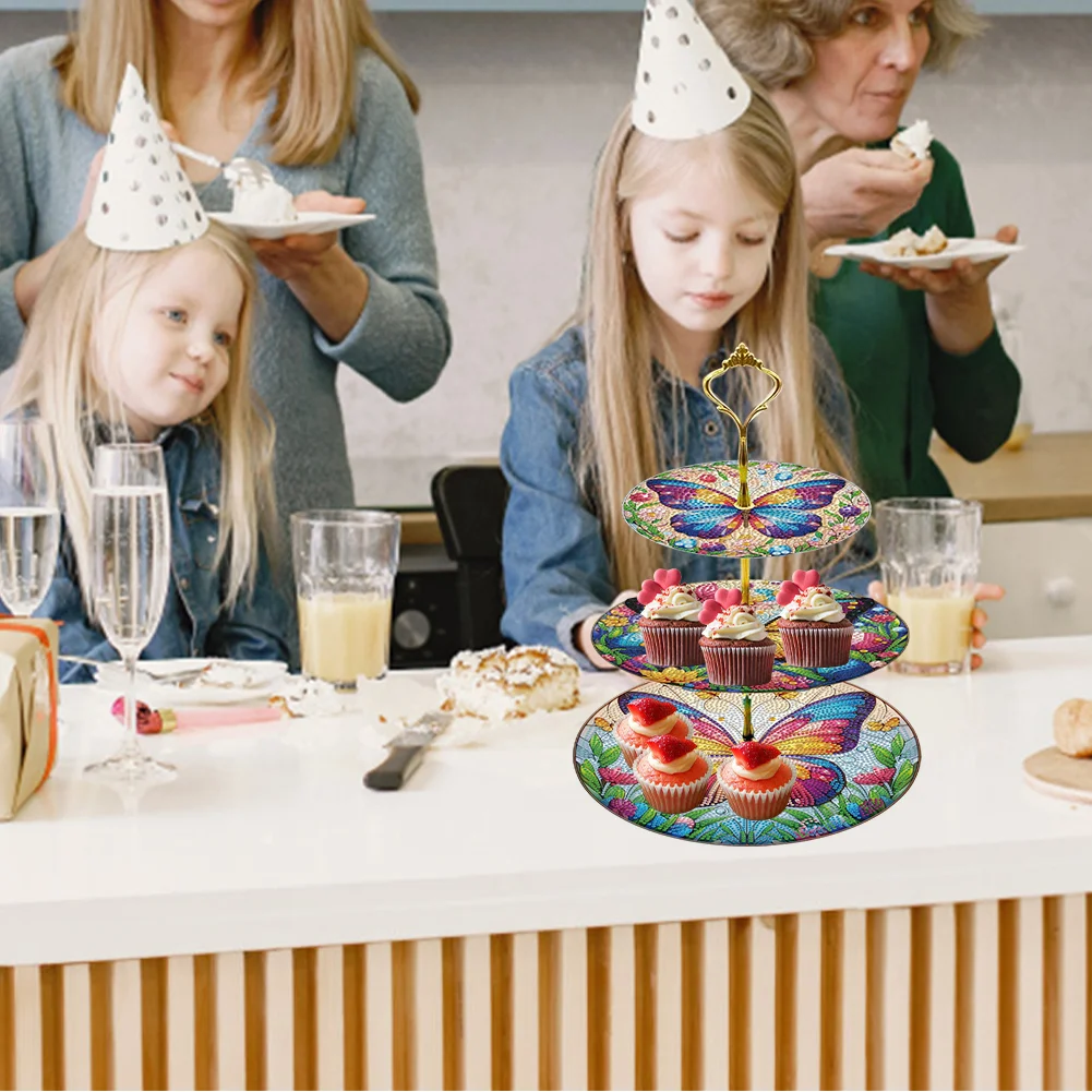 3 Tier Butterfly Round Diamond Painting Tray Food Plate for Adults Beginners