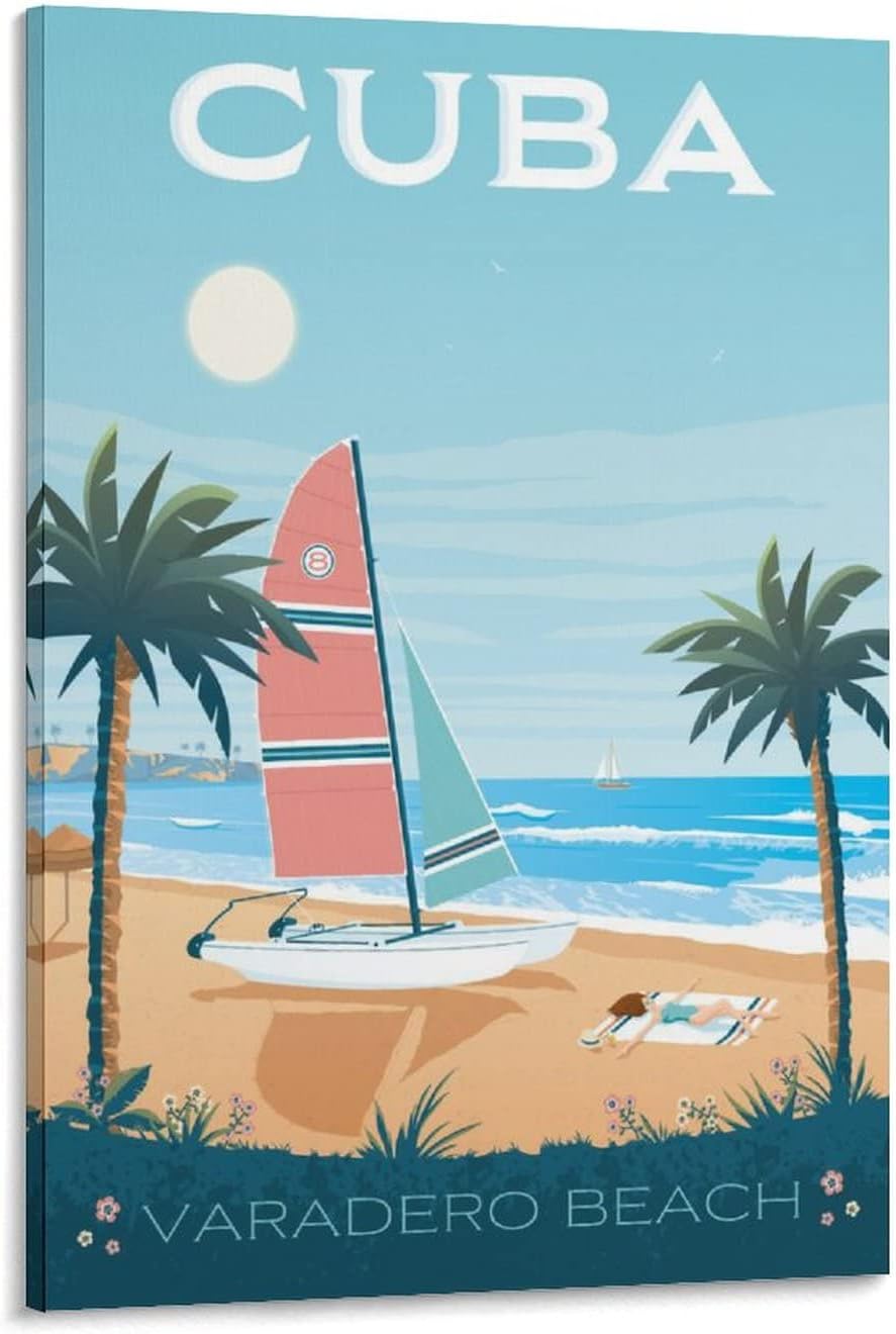 Cuba Vintage Travel Posters Varadero Beach Canvas Posters Print Picture Paintings Wall Art for Living Room Bedroom Home Decor 12x18inch(30x45cm)