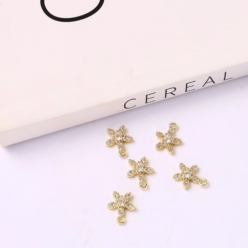 5 PCS/Package 15*25mm Metal Zircon Star Leaves Flower Jewelry Accessories Pendant