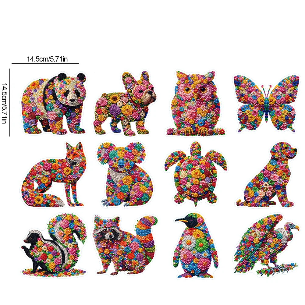 12 Pcs Flower Animals 5D Diamond Painting Sticker Kit Diamond Art Stickers