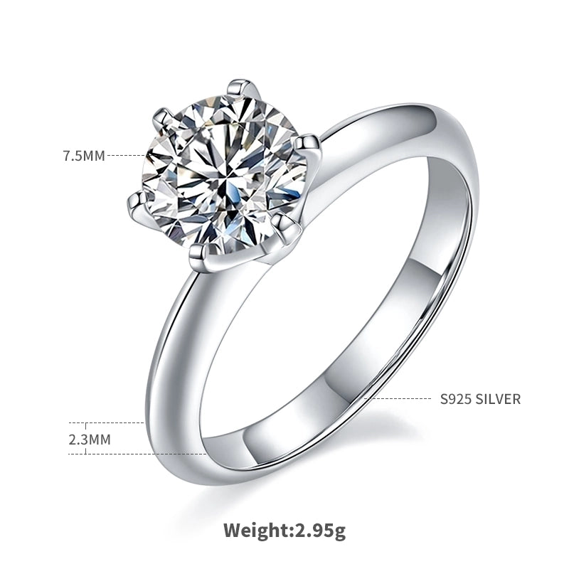 925 Sterling Silver Lab-grown Diamonds Moissanite Round Rings
