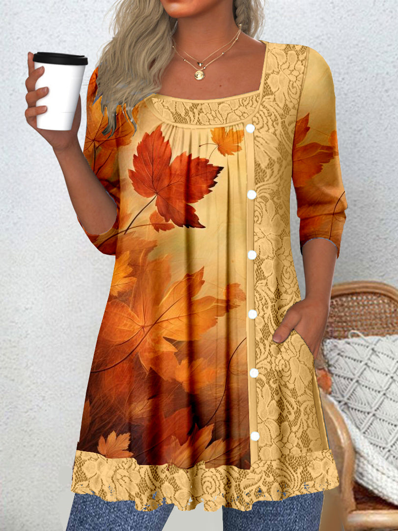 Women Long Sleeve V-neck Graphic Floral Printed Top