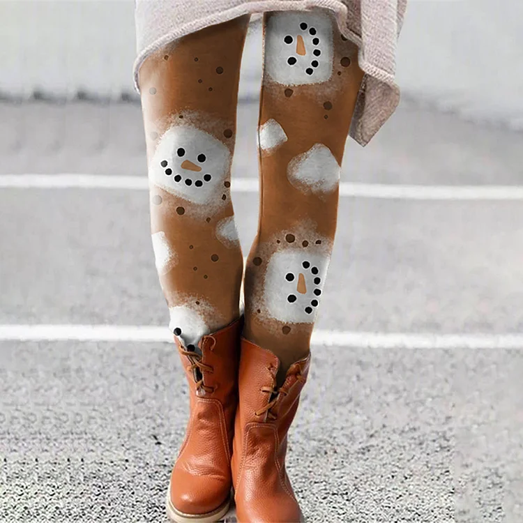 Funny Snowman Pattern Casual Leggings