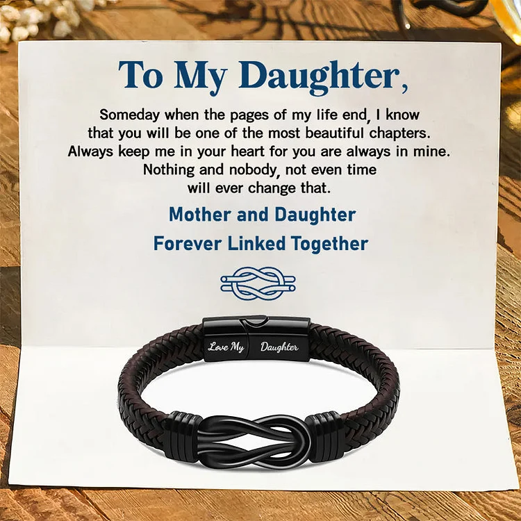 "Mom and Daughter Forever Linked Together" Black Braided Leather Bracelets - Forever Linked Verceri