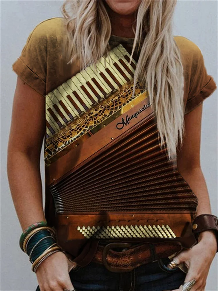 Vintage Accordion Gradient Crew Neck T Shirt
