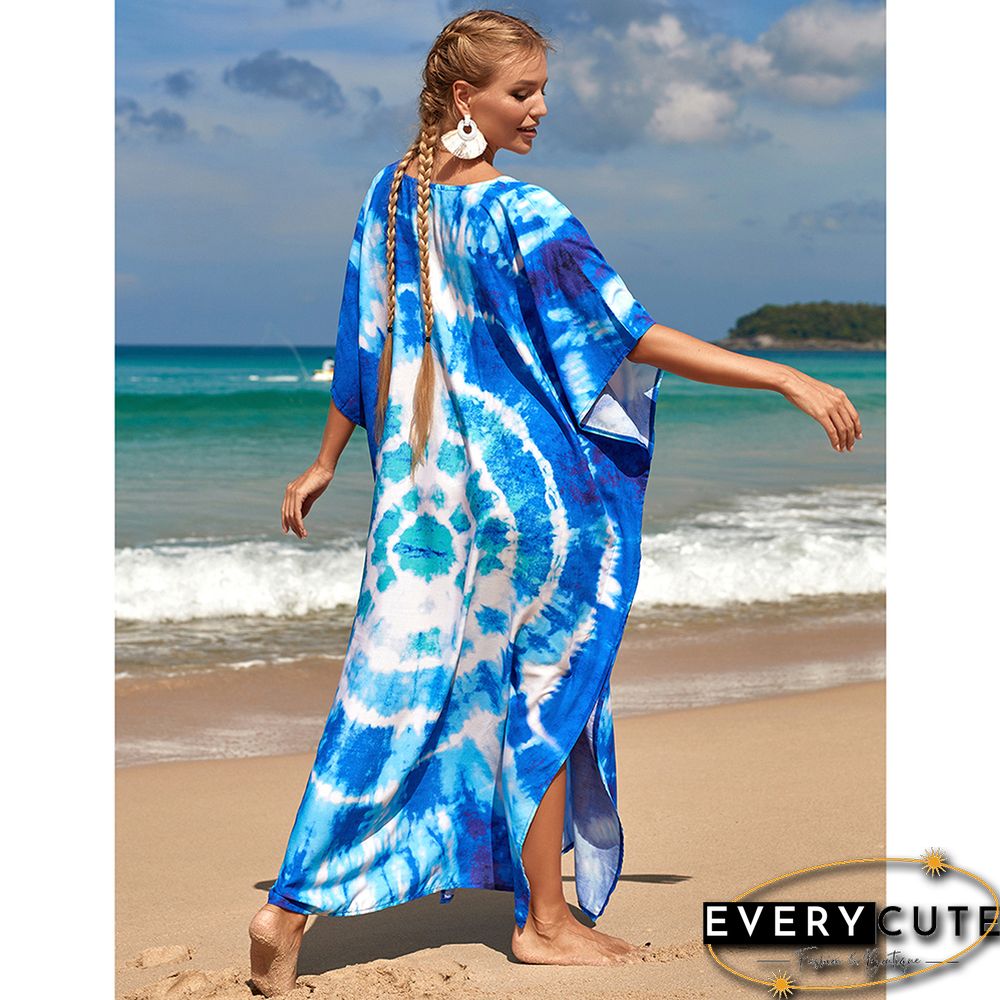 Navy Blue Graffiti Loose Beach Kimono Dress
